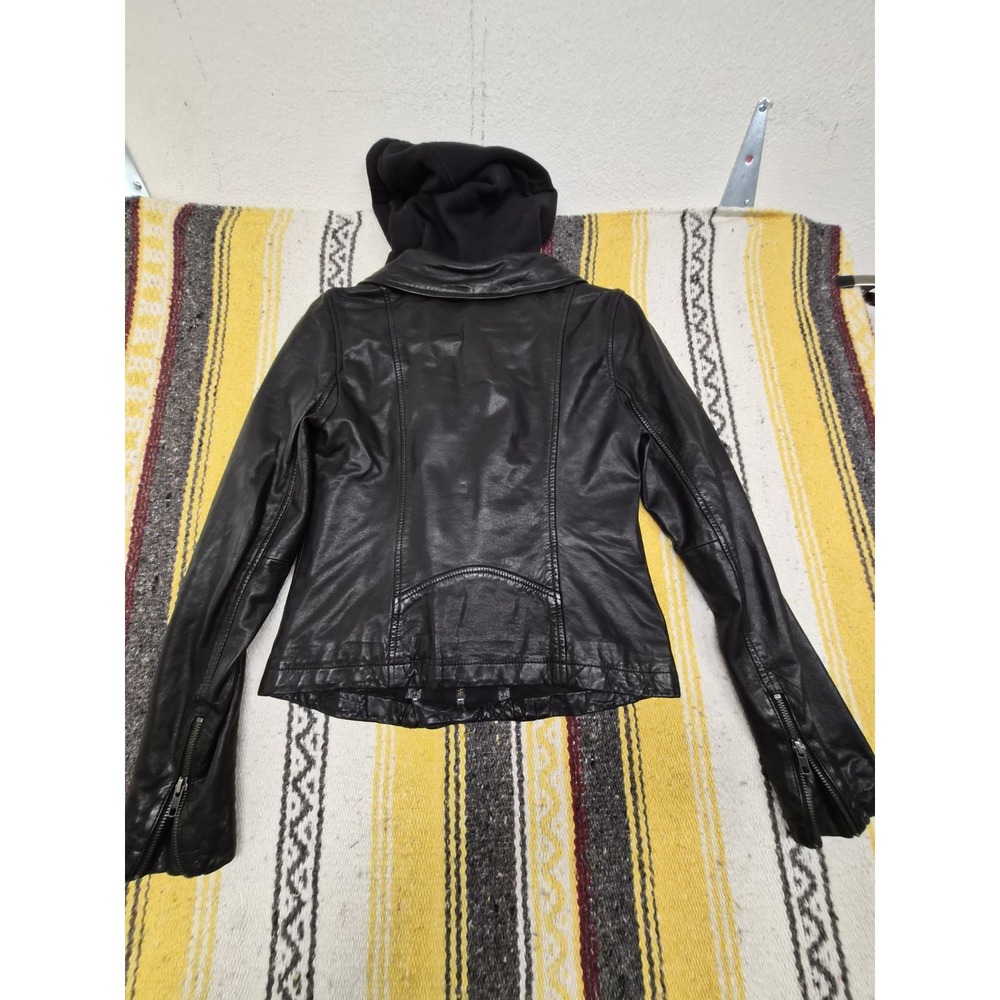 Caslon 100% Leather Moto Jacket With Removable hoodie In Black size S - Picture 13 of 16